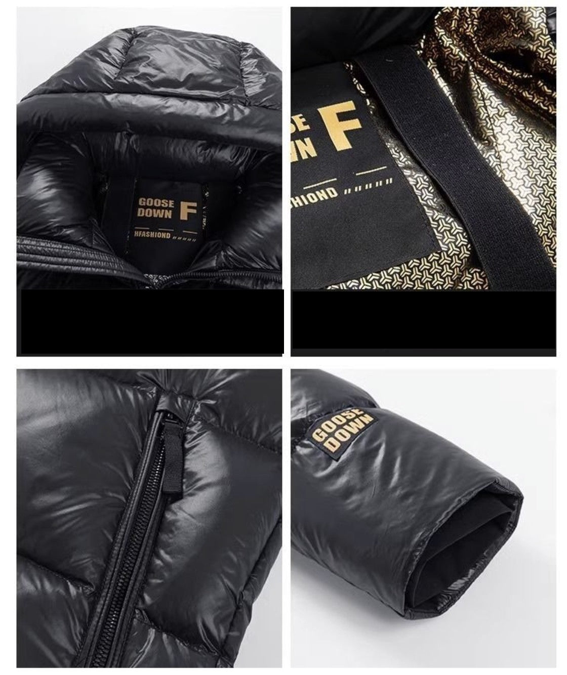 Black Gold White Goose Down Mid-length Elegant Hooded Windproof Overknee Thickened Warm Down Jacket Limorista