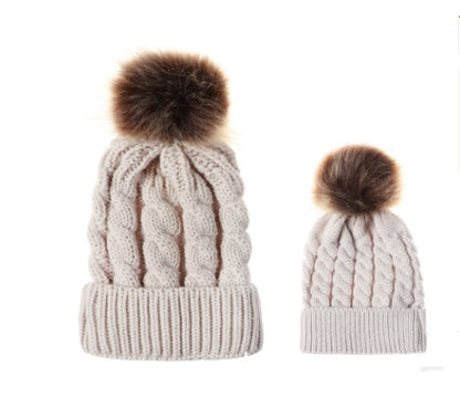 Autumn and winter ball twist knit hat Warm female parent-child imitation braid hair ball wool cap Limorista