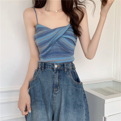 Striped Small Sling Outer Vest Women&