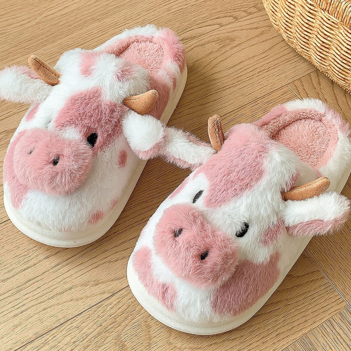 Cute Cartoon Cow Plush Slippers Winter Warm Indoor Bedroom Floor Fuzzy Slipper Couple Non-slip House Shoes Limorista