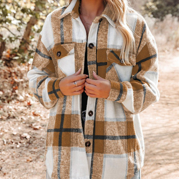 Cashmere Long Sleeve Plaid Top Loose Casual Women Limorista