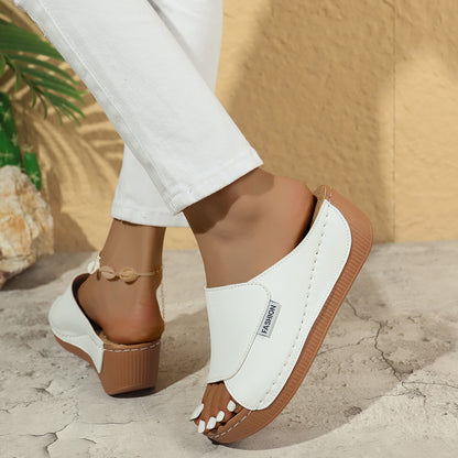 Summer Wedge Slides Slippers Fashion Fish Mouth Thick Bottom Roman Shoes Solid Color Beach Sandals For Women Limorista