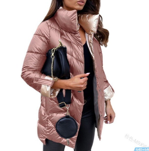 New Style Ladies Pure Color Glossy Stretchable Sleeves Zipper Cardigan Cotton Jersey Limorista