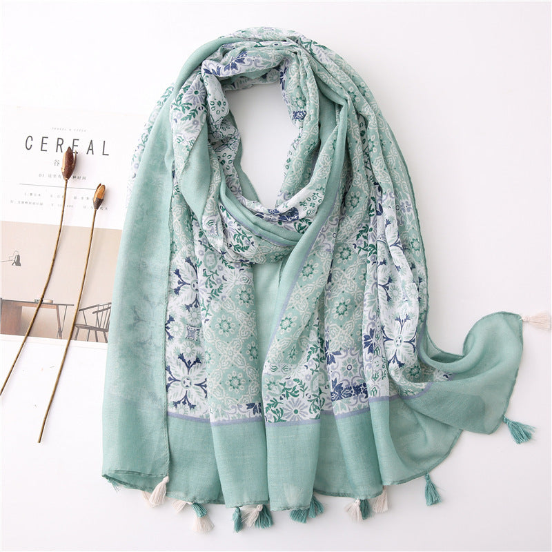 Japanese Style Artistic Fresh Cotton And Linen Scarf Retro Patchwork Bohemian Cashew Print Limorista