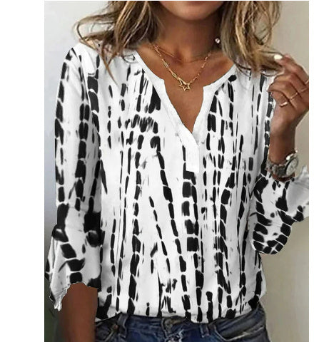 Double Matching Contrast Color Positioning Flower Half-sleeve Shirt Women&