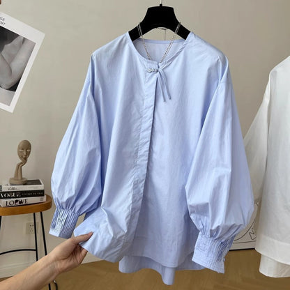 Tassel Pleated Sleeve Shirt Women&