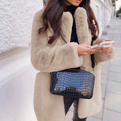 Temperament Long Sleeve Lapel Faux Fur Coat Solid Color Coat Women Fur Fur Women&