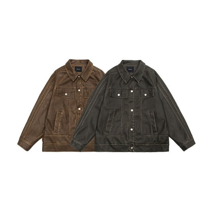 American Retro Distressed Lapel PU Leather For Men And Women Biker&