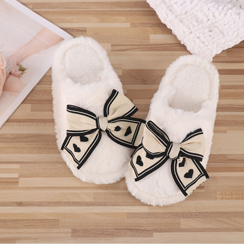 Ins Bow Slippers Home Fashion Warm Non-slip Floor Bedroom Slipper For Women House Shoes Limorista