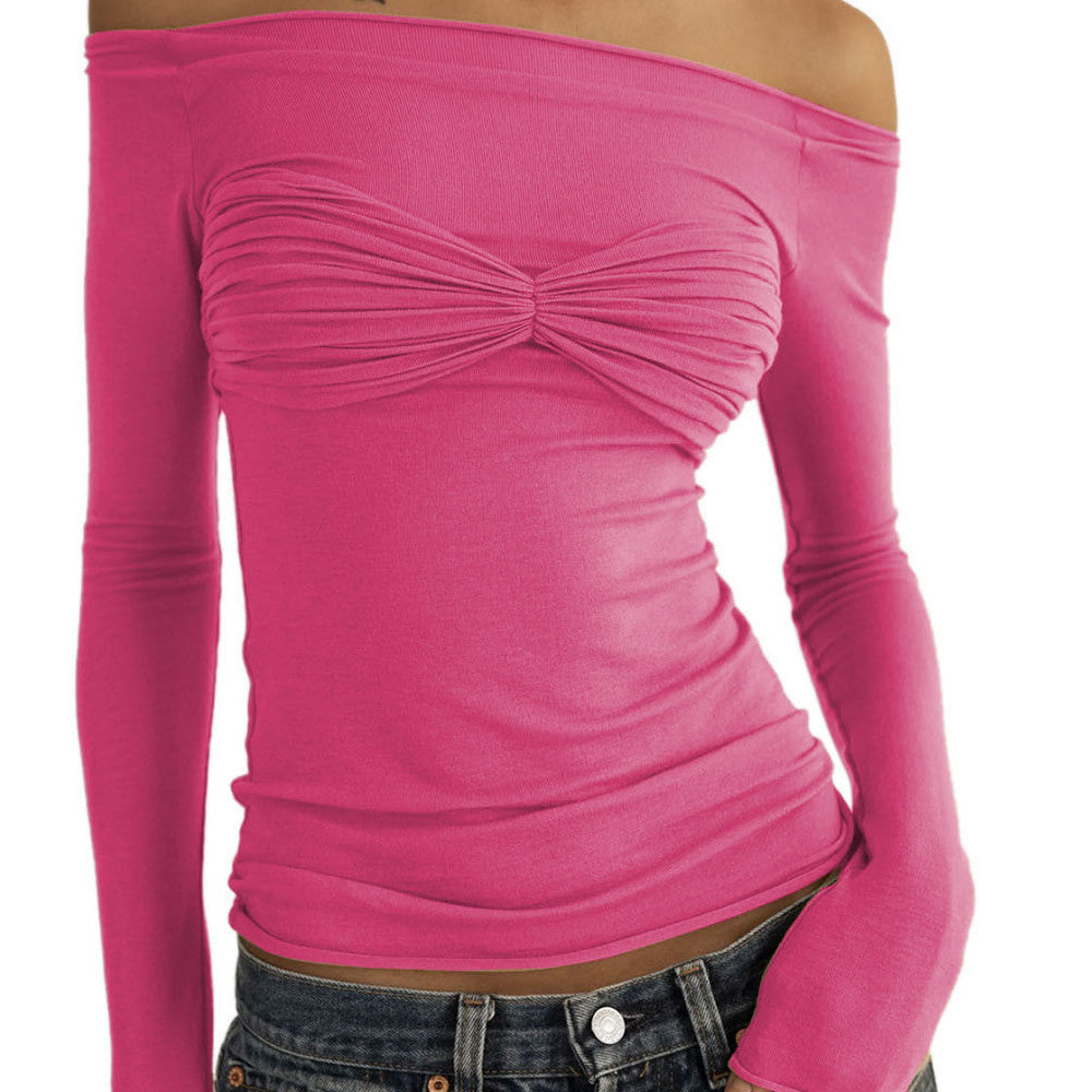 Perspective One-line Neck T-shirt Top Limorista