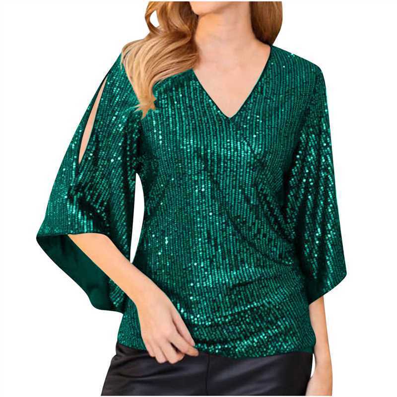 Loose Mid-length Sequined T-shirt Women&