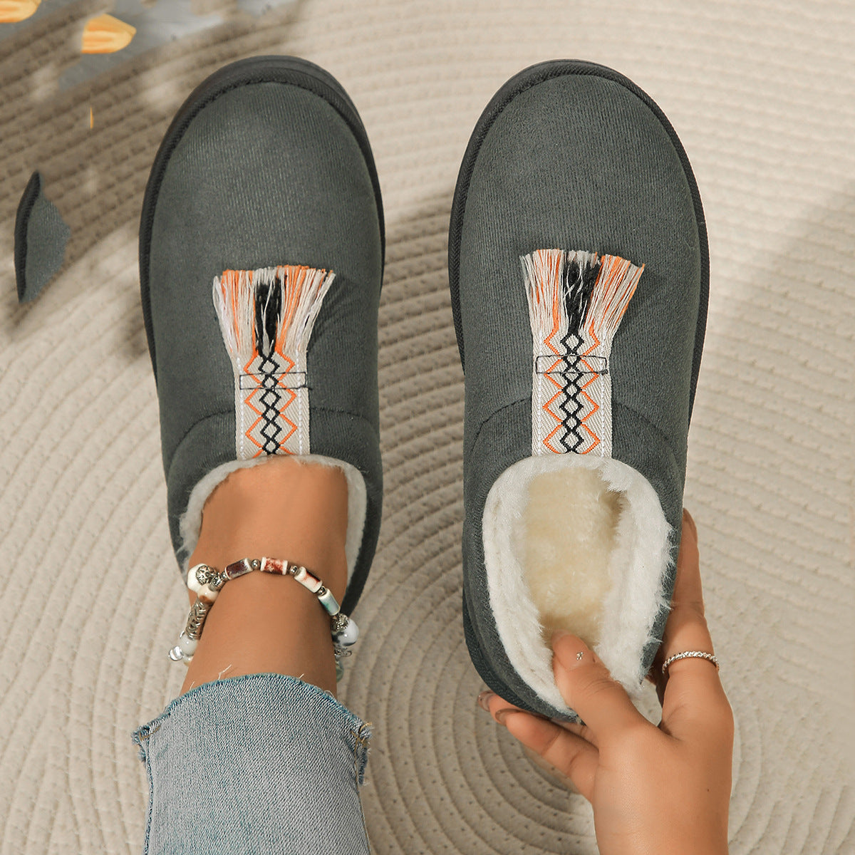 Winter Plush Home Slippers Fashion Round Toe Flat Suede Garden Shoes Indoor Warm Floor Bedroom Slipper For Women Limorista
