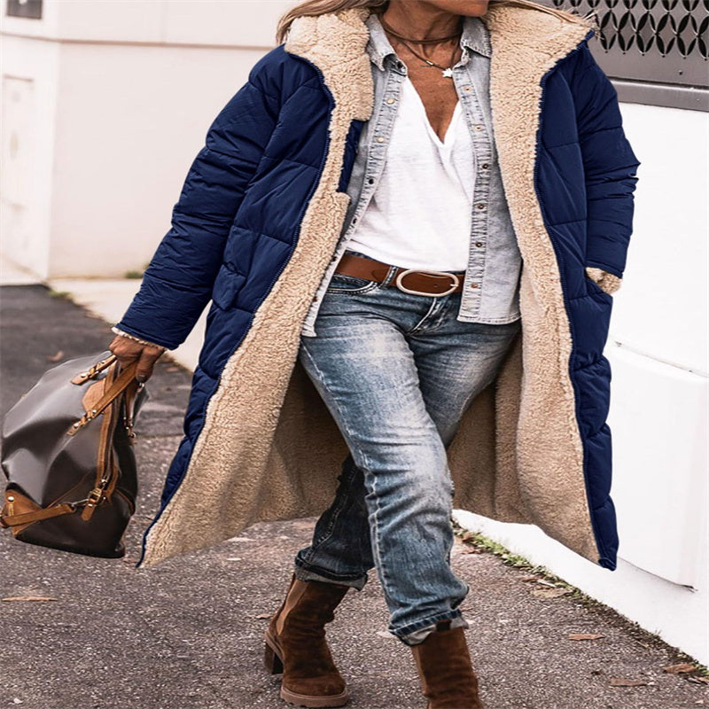 Solid Color Hooded Cotton Long Sleeve Double-sided Wear Slim Fit Elegant Cardigan Coat Top Limorista