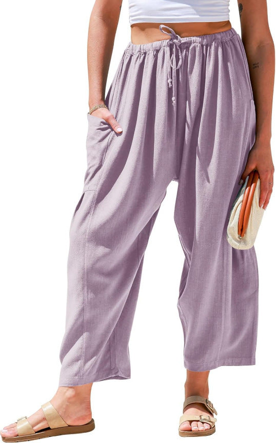 High Waist Wide Leg Loose Harem Cotton And Linen Trousers Limorista
