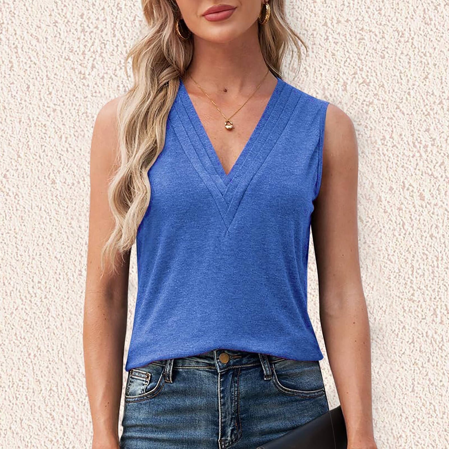 Solid Color Multi-layer Special V-neck Vest T-shirt For Women Limorista