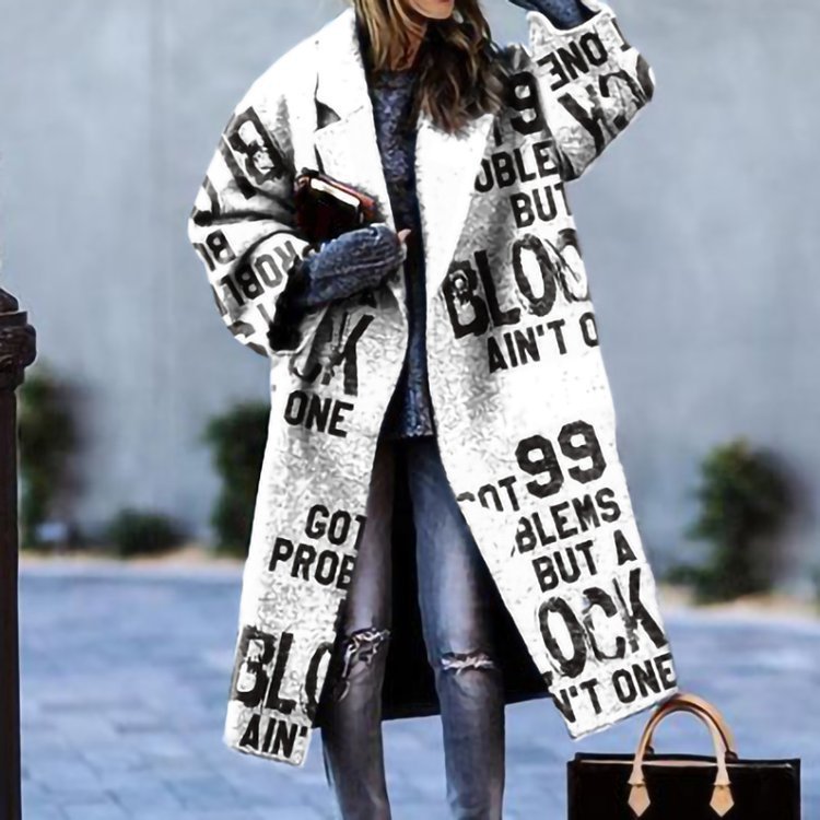 Colorblock Plaid Long Sleeve Lapel Jacket Print Dragon And Phoenix Woolen Coat Limorista