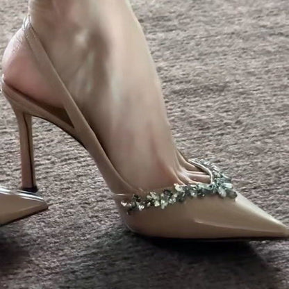 Summer One Word With Nude High Heels Pointed Rhinos Beautiful Temperament All Matching Sandals Limorista