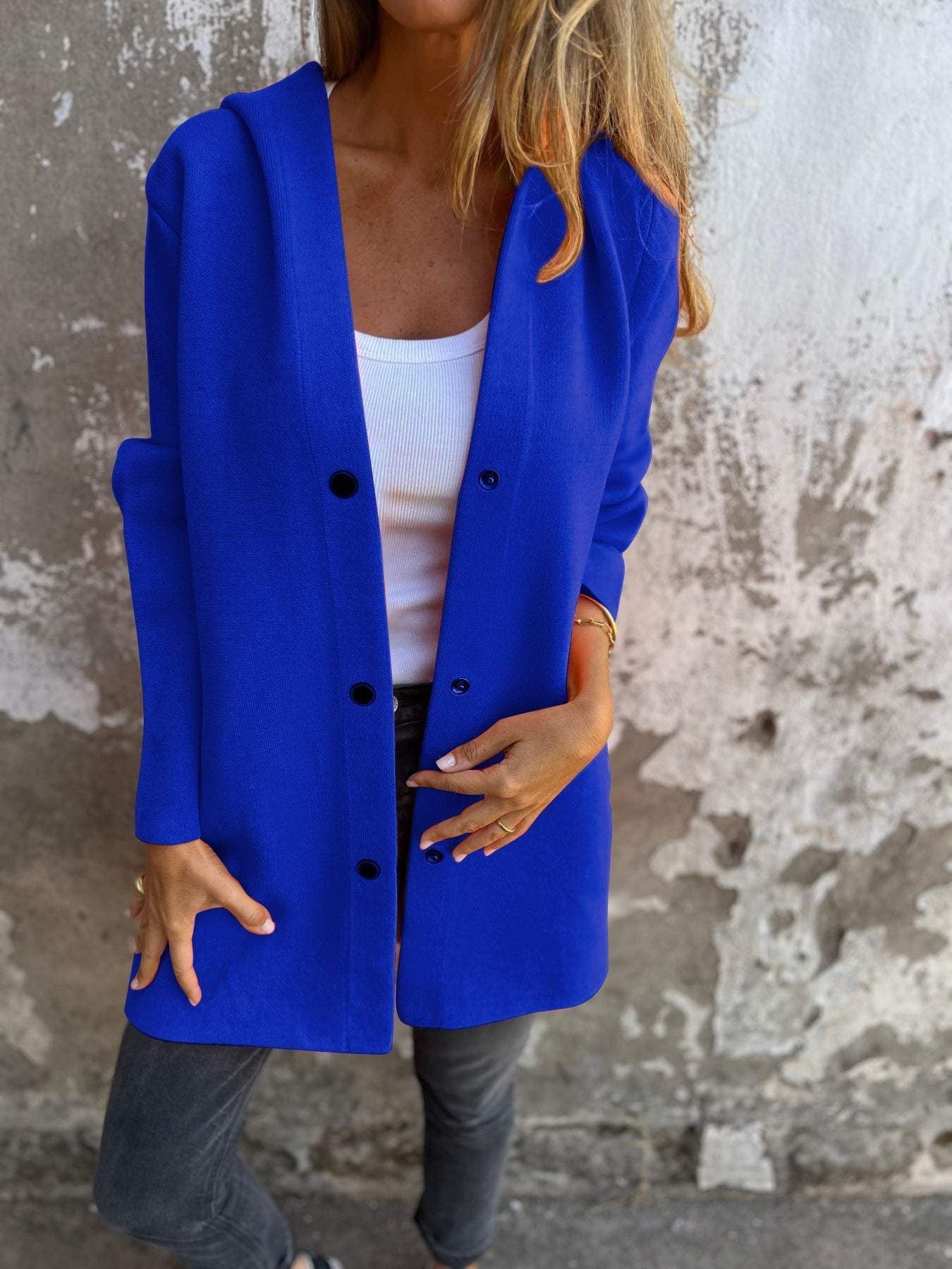Casual Hooded Single-Breasted Cardigan Fashion Loose Solid Color Jacket Spring And Autumn Women&