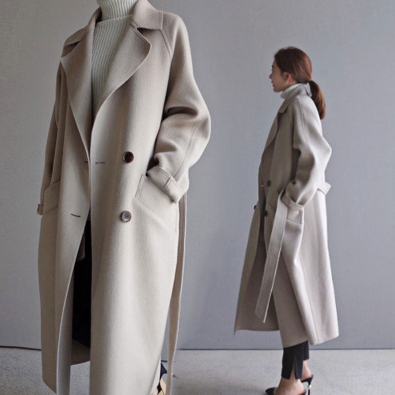Korean Style Temperament Mid-length Over-the-knee Double-sided Cashmere Woolen Coat Limorista
