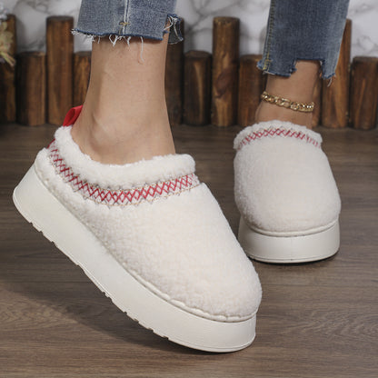 New Ethnic Style Sewing-edge Plush Slippers Winter Indoor Floor Thick-soled Slipper Fashion Outdoor Warm Garden Shoes Limorista