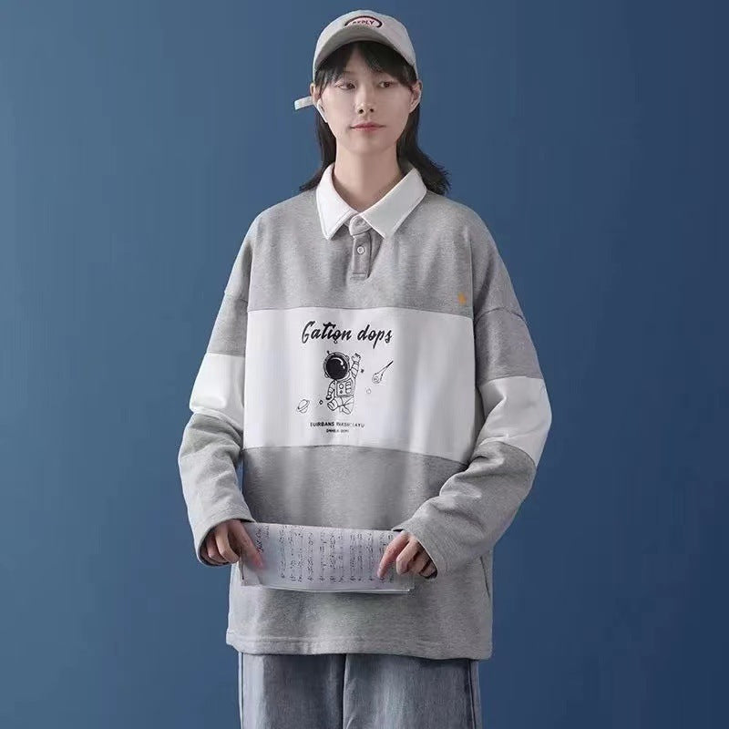 Polo Collar Astronaut Printed Sweater Women&