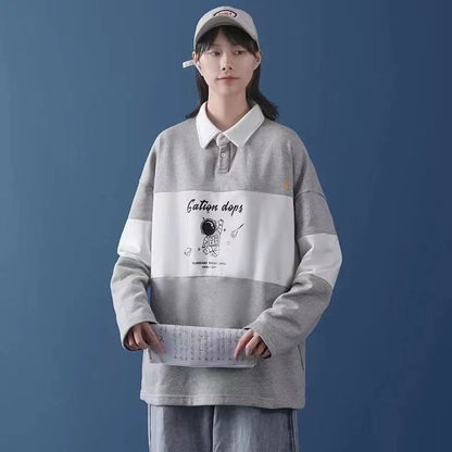 Polo Collar Astronaut Printed Sweater Women&