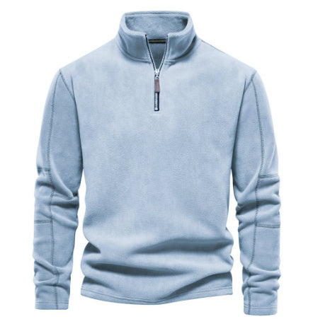 Fashion Personality Stand-collar Zippered Sweatshirt With Fleece Winter Casual Pullover Top Men&