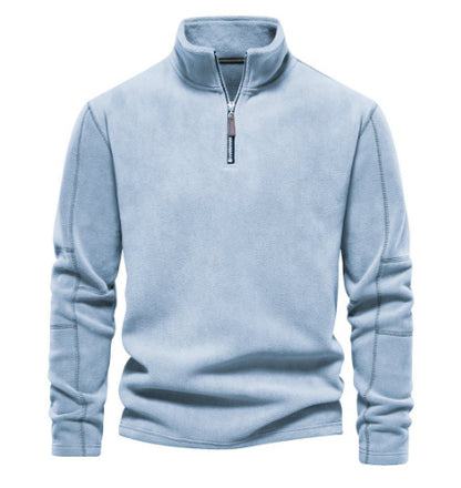 Fashion Personality Stand-collar Zippered Sweatshirt With Fleece Winter Casual Pullover Top Men&