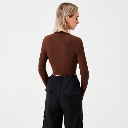 Long Sleeve Tie Cutout Sexy T-Shirt Women&