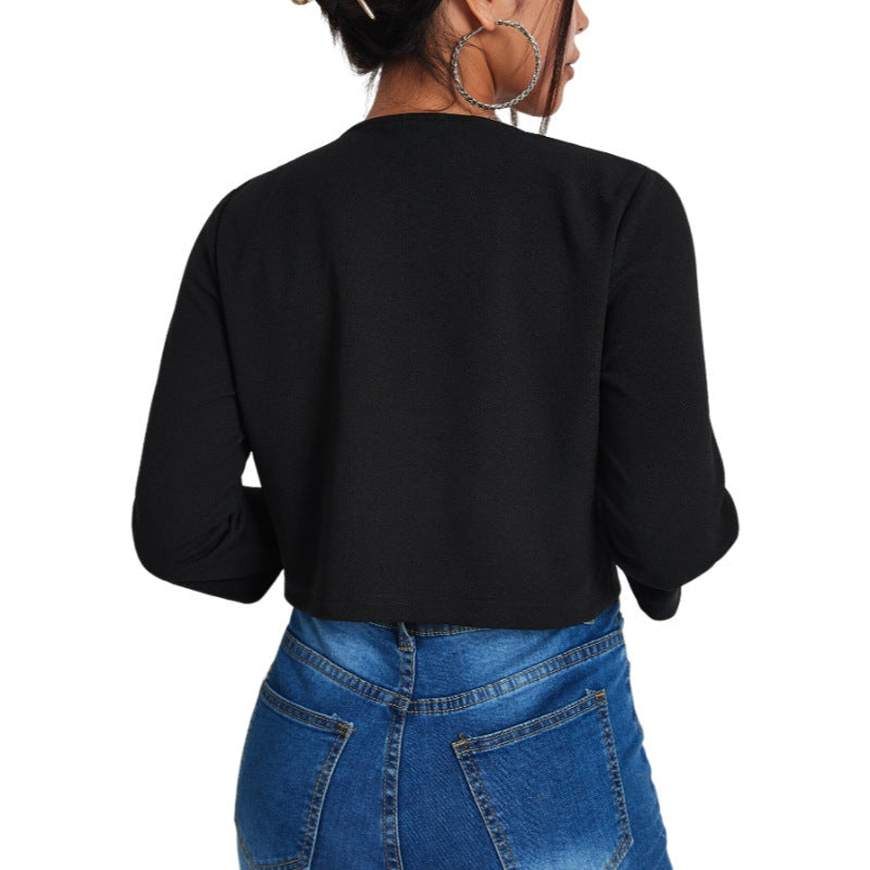Solid Color Slit Bomber Jacket Limorista