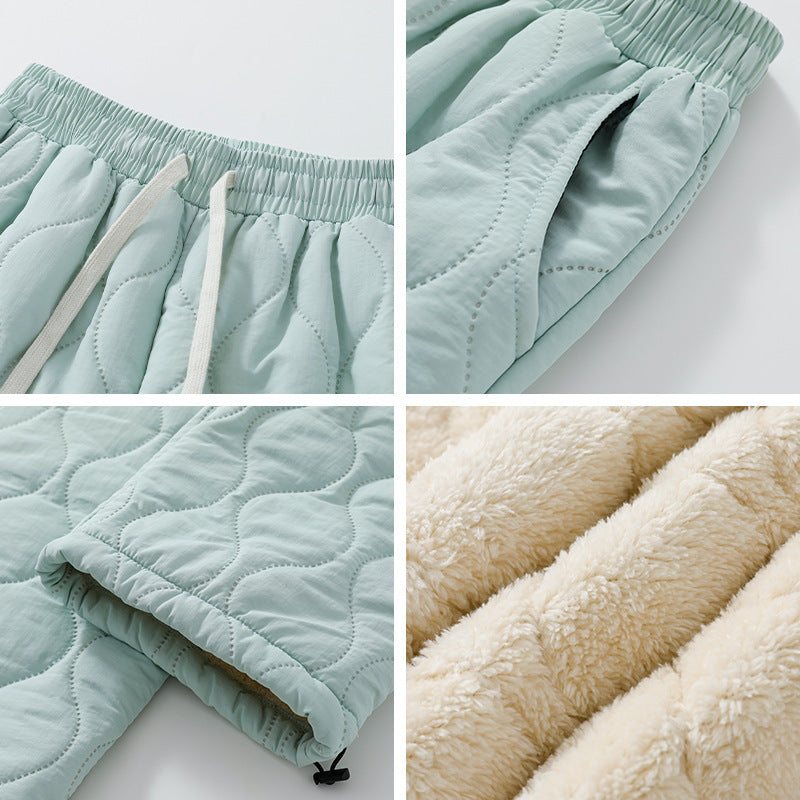 Retro Rhombus Thickened Cotton Pants Men And Women Warm Straight-leg Pants Limorista