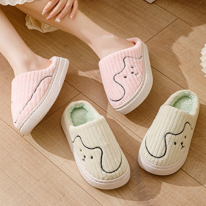 Striped Cat Slippers Indoor Couple Non-slip Floor Bedroom Slipper Winter Warm Plush House Shoes Women Men Limorista