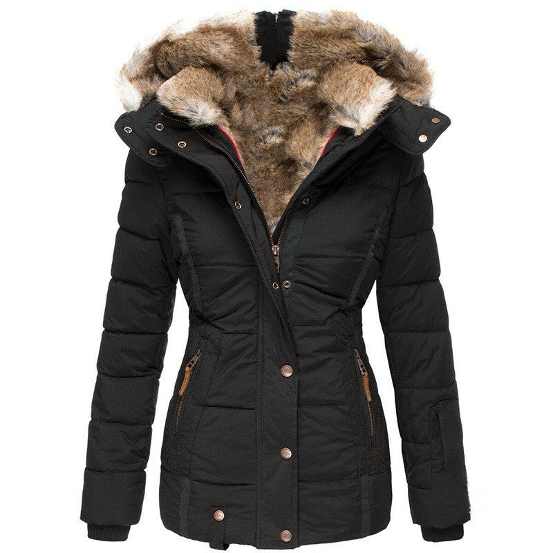Fur collar long sleeve slim-fit cotton coat Limorista