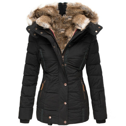 Fur collar long sleeve slim-fit cotton coat Limorista