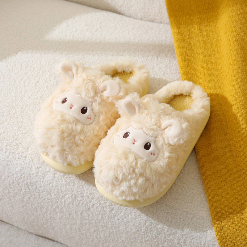 Cute Little Sheep Female Winter Interior Home Baotou Warm Non-slip Thick Bottom Plush Cotton Slippers Limorista