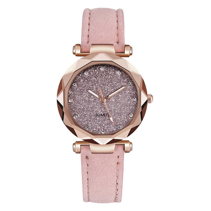 Casual Women Romantic Starry Sky Wrist Watch Leather Rhinestone Designer Ladies Clock Limorista