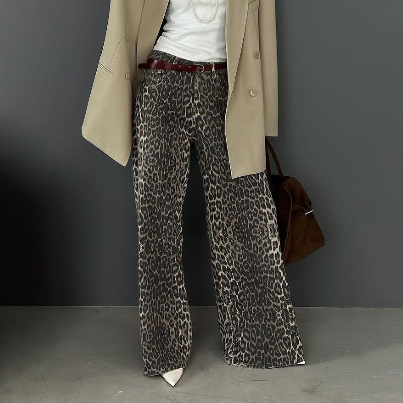 Elegant Loose Slim High Street Leopard Jeans Limorista