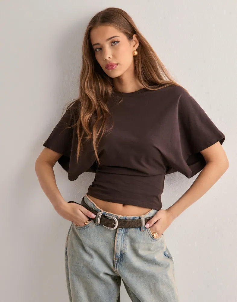 Summer Batwing Sleeve T-shirt Ins Fashion Round Neck Pullover Short-sleeved Tops For Women Clothing Limorista