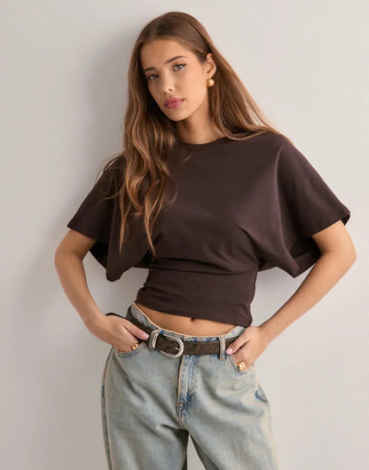 Summer Batwing Sleeve T-shirt Ins Fashion Round Neck Pullover Short-sleeved Tops For Women Clothing Limorista
