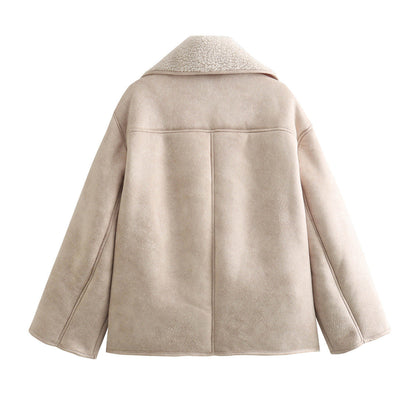Polo Collar Fur Suede Fleece-lined Warm Coat For Women Limorista