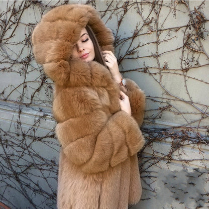 Faux fur hooded coat for women Limorista