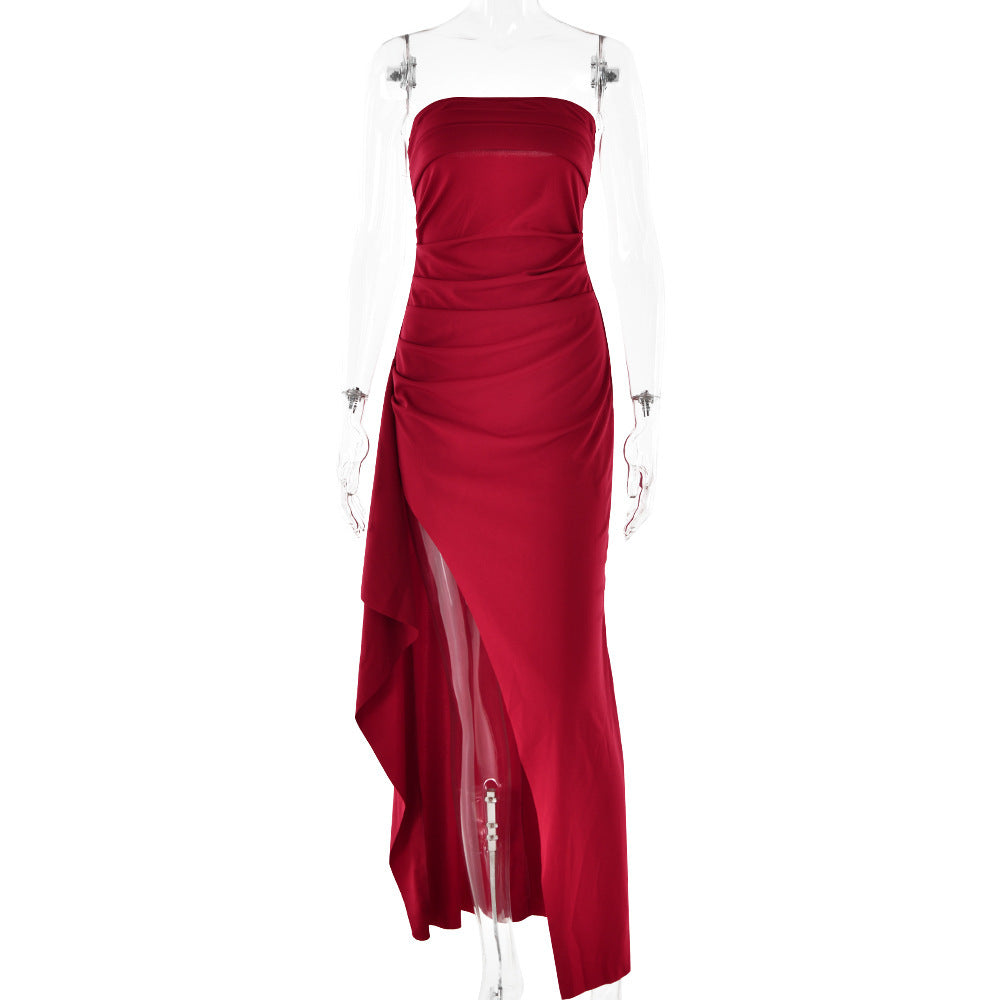 Strapless Split Long Dress Summer Fashion Pleated Bridesmaid Dress For Womens Party Wedding Clothing Limorista