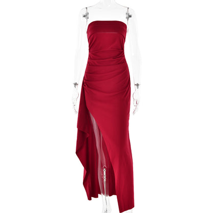 Strapless Split Long Dress Summer Fashion Pleated Bridesmaid Dress For Womens Party Wedding Clothing Limorista