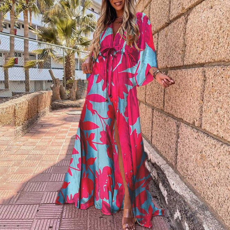 Sexy V-neck Split Irregular Beach Long Skirt Dress Limorista