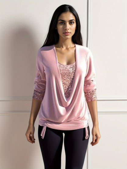 Sequin Contrast Solid Color Long Sleeve Women&