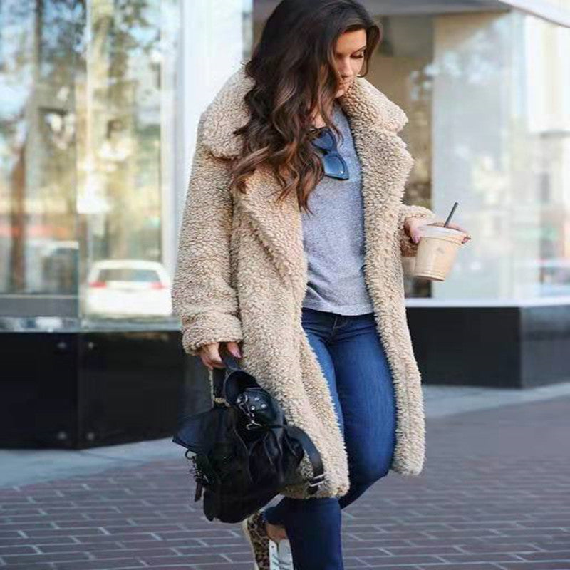 Lapel long sleeve plush women&