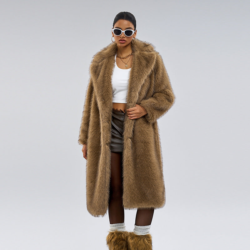 Autumn And Winter Extended Imitation Fur Coat Overcoat Limorista