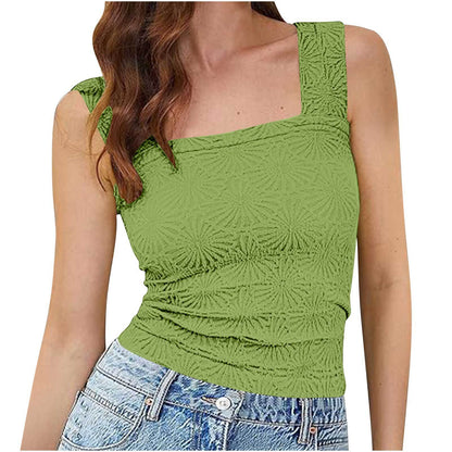 New Slim Fit Square Neck Vest Summer Fashion Jacquard Sleeveless Top For Women Clothing Limorista