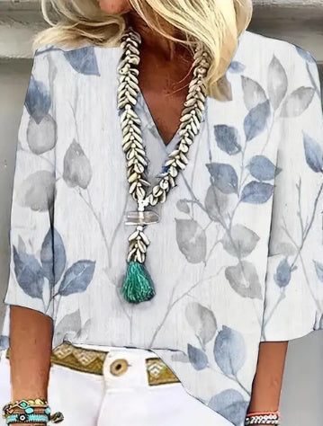 V-Neck Dot Print Loose Casual Shirt Top Limorista