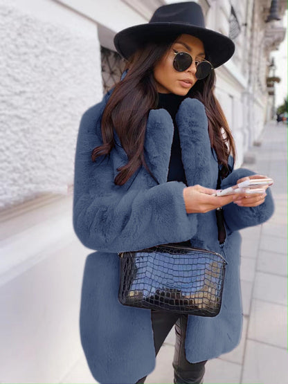 Temperament Long Sleeve Lapel Faux Fur Coat Solid Color Coat Women Fur Fur Women&
